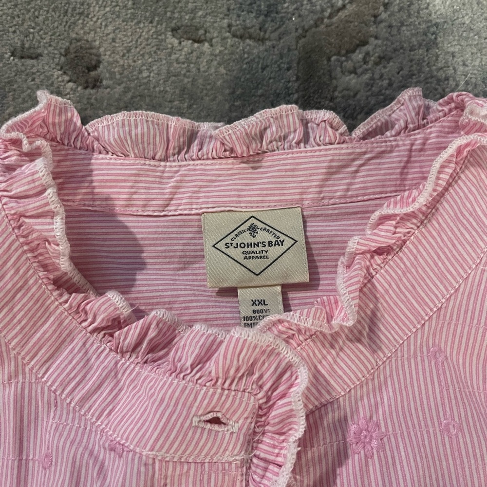 St. John's Bay Pink and White Ruffled Top